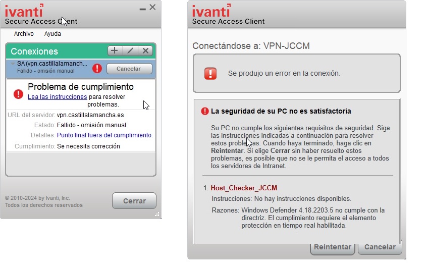 Host checker: no se cumple con antivirus